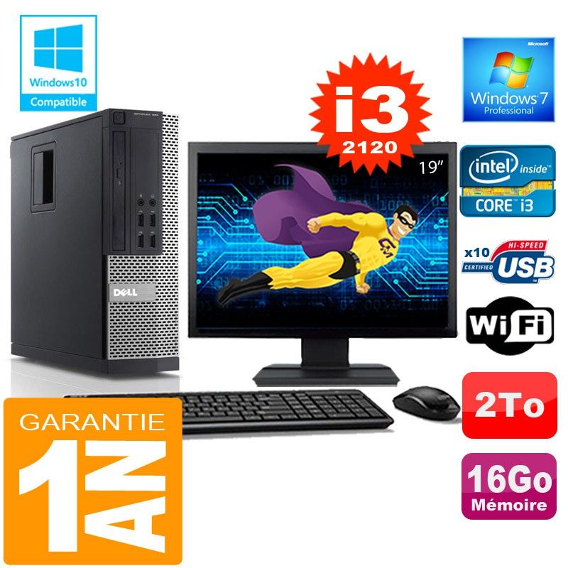 Dell 990 SFF Desktop - Core i3-2120, 16GB RAM, 2TB HDD, WiFi, Windows 7 Pro