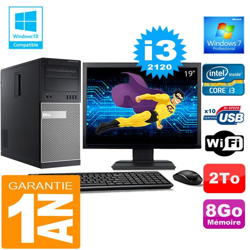 Dell 7010 MT (Tower) PC - Core i3-2120, 8GB RAM, 2TB HDD, WiFi, Windows 7 Pro