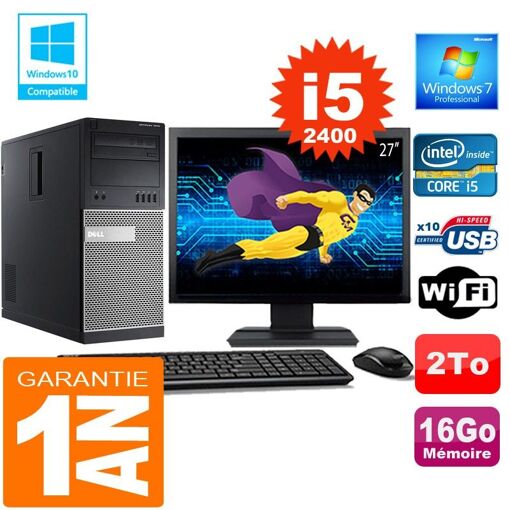 Dell 7010 MT Desktop - Intel Core i5-2400, 16GB RAM, 2TB HDD, WiFi, Windows 7 Pro