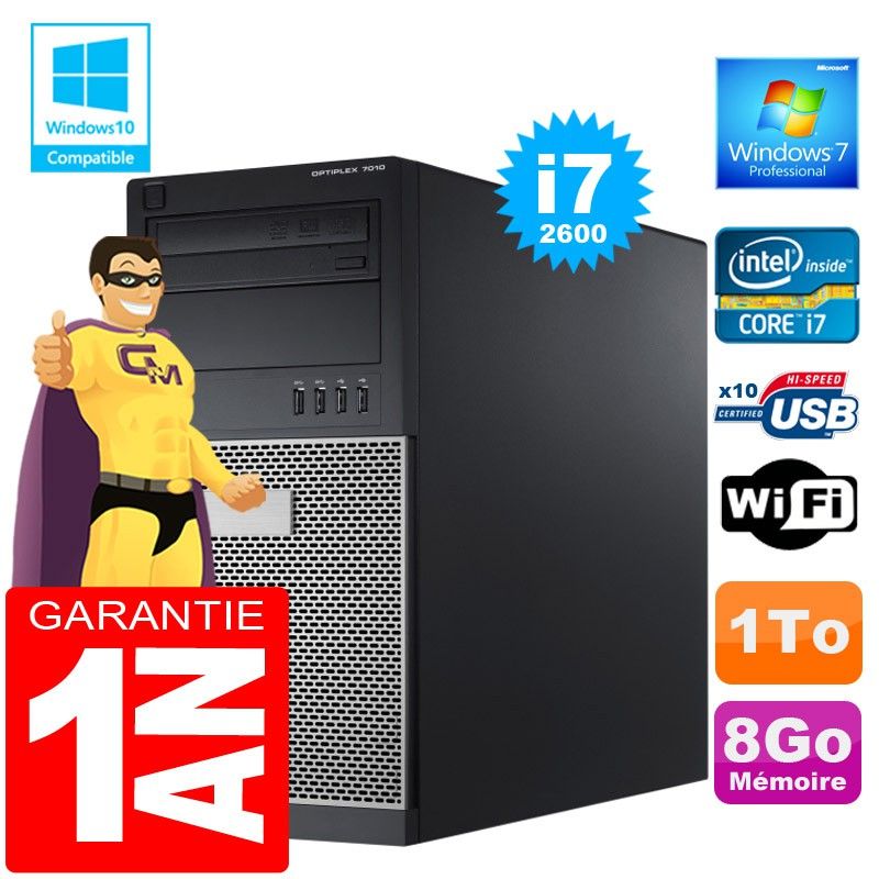 Dell 7010 MT (Tower) Core i7-2600 3.4GHz PC with 8GB RAM, 1TB HDD, DVD Burner, WiFi, Windows 7 Pro