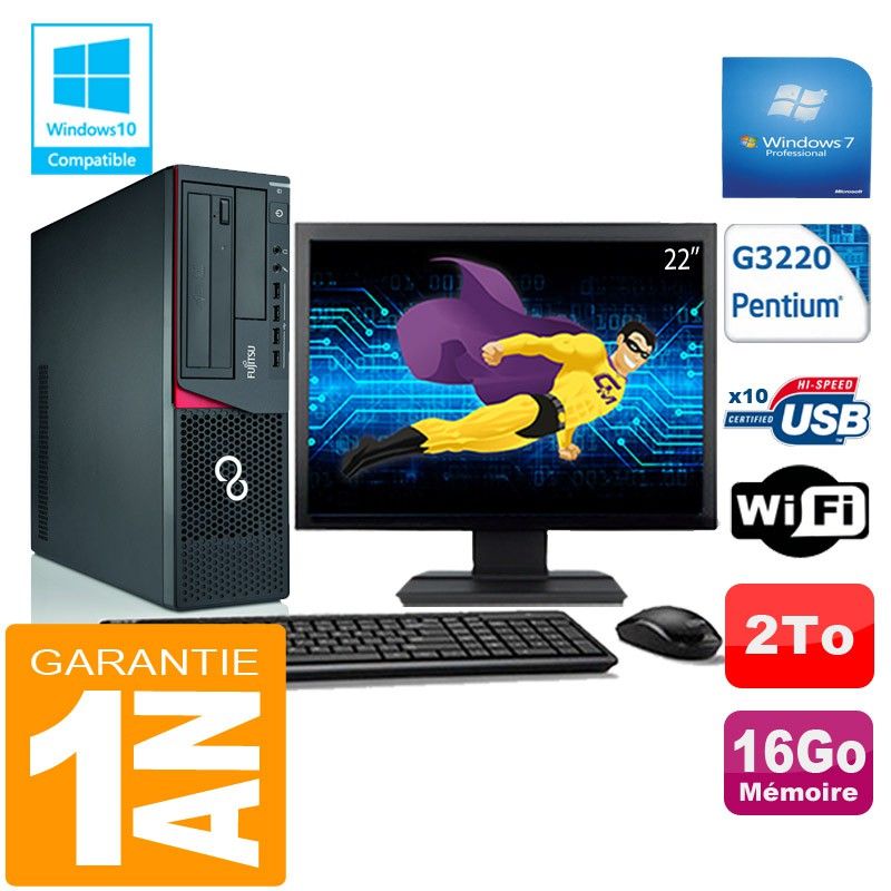 Fujitsu Esprimo E720 E85+ SFF Computer - 16GB RAM, 2TB HDD, Intel Pentium G3220, WiFi, Windows 7 Pro