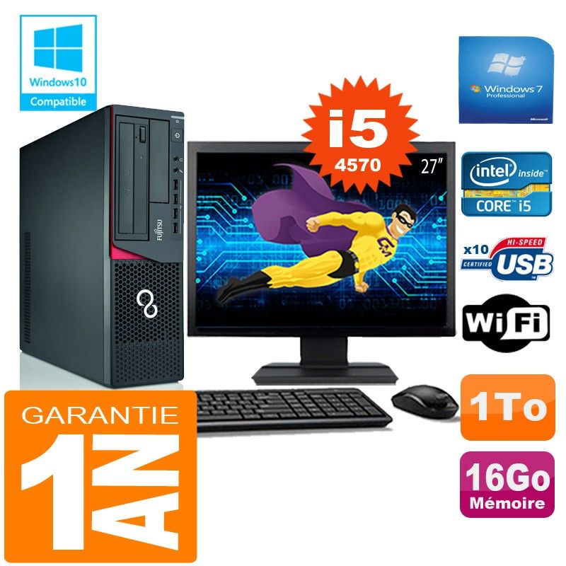 Fujitsu Esprimo E720 E85+ SFF Core i5-4570 16GB 1TB WiFi Windows 7 Pro 27" Monitor