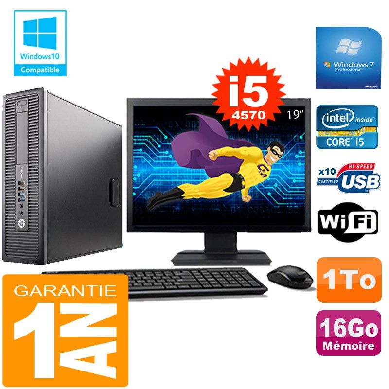 HP EliteDesk 800 G1 SFF Core i5-4570 16GB 1TB WiFi Windows 7 Pro 19" Screen
