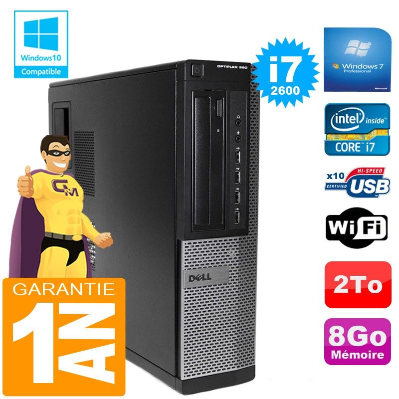 Dell Optiplex 990 DT Core i7-2600 8GB RAM 2TB HDD DVD Burner WiFi Windows 7 Pro