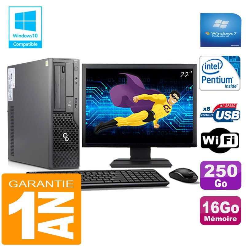 Fujitsu Esprimo E500 E85+ SFF Computer - 16GB RAM, 250GB SSD, Intel G640, WiFi, Windows 7 Pro