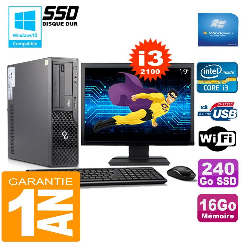 Fujitsu Esprimo E500 E85+ SFF I3-2100 16GB 240GB SSD Wifi Win7 19" Screen