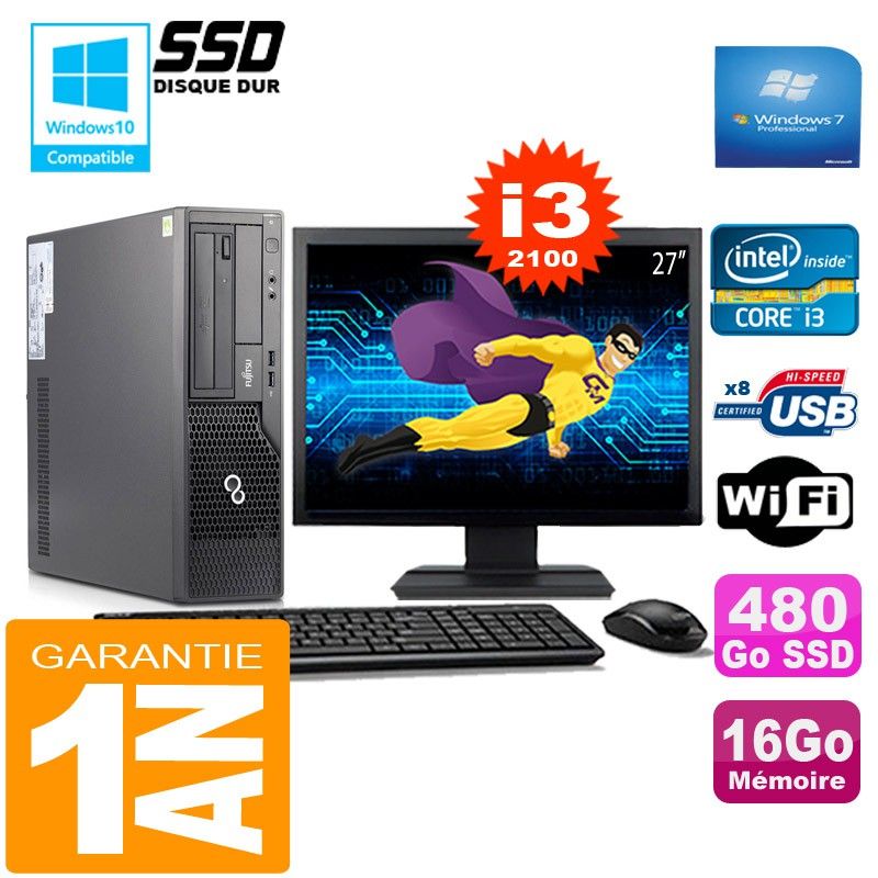 Fujitsu Esprimo E500 E85+ SFF Desktop Computer - Intel Core i3-2100, 16GB RAM, 480GB SSD, WiFi, Windows 7 Pro