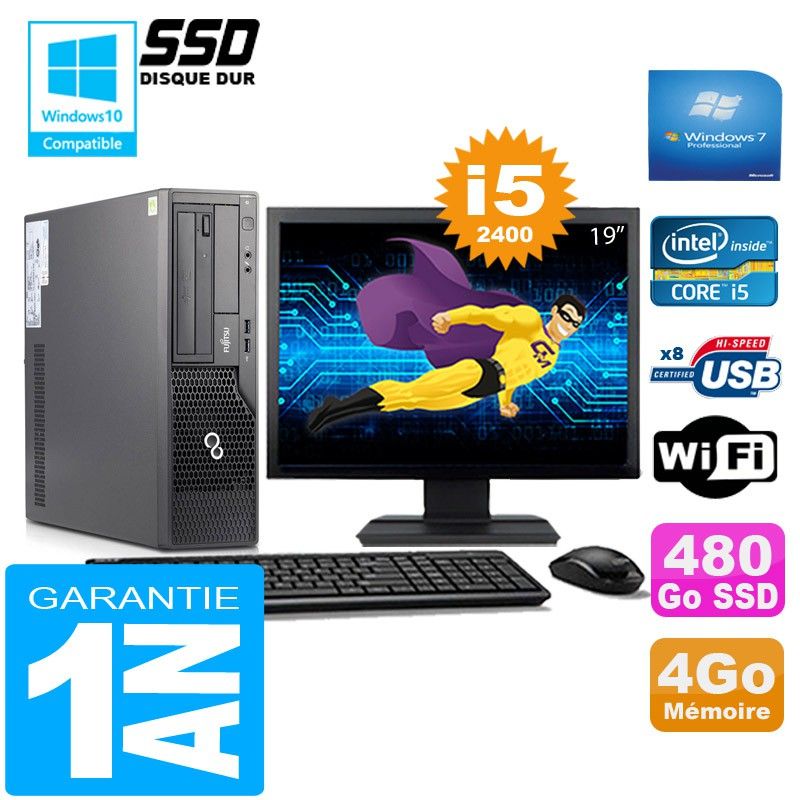 Fujitsu Esprimo E500 E85+ SFF Desktop PC - Core i5-2400, 4GB RAM, 480GB SSD, WiFi, Windows 7 Pro
