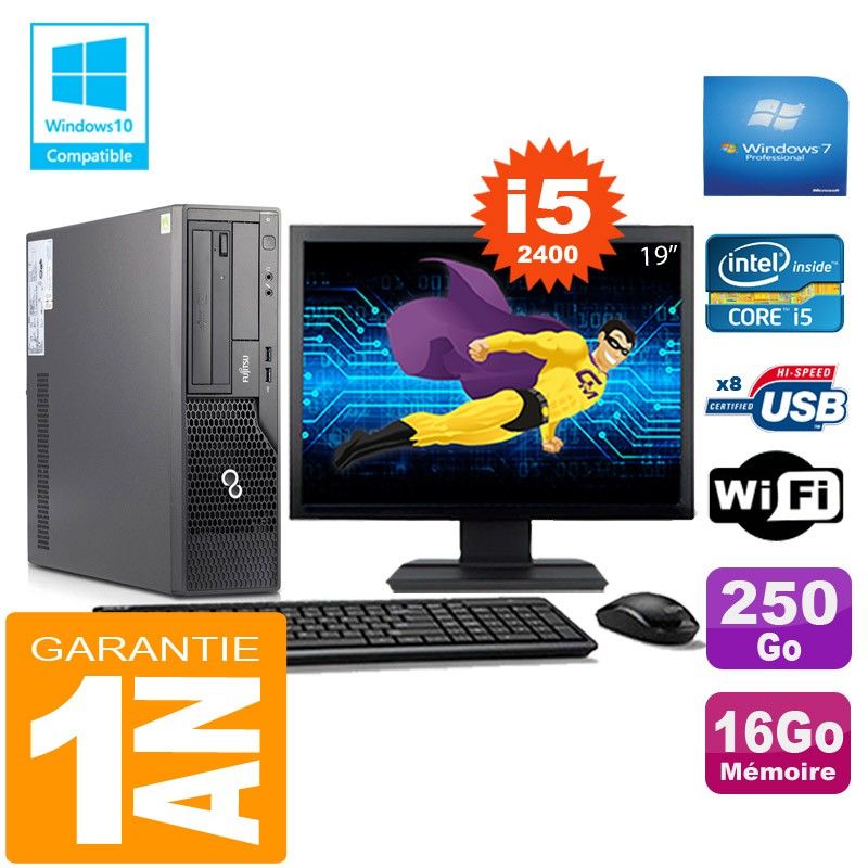 Fujitsu Esprimo E500 E85+ SFF I5-2400 16GB 250GB WiFi Windows 7 Pro 19" Screen