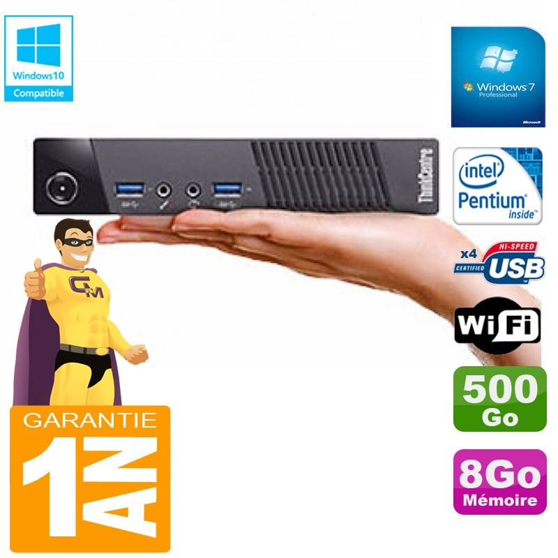 Lenovo Ultra-Mini PC M73 USFF Tiny with Intel Pentium G3250T, 8GB RAM, 500GB HDD, WiFi, Windows 7 Pro
