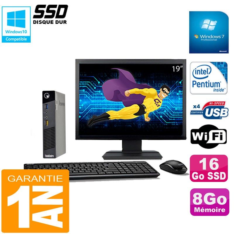 Lenovo Ultra Mini PC M73 USFF Tiny with Intel Pentium G3250T, 8GB RAM, 16GB SSD, WiFi, Windows 7 Pro