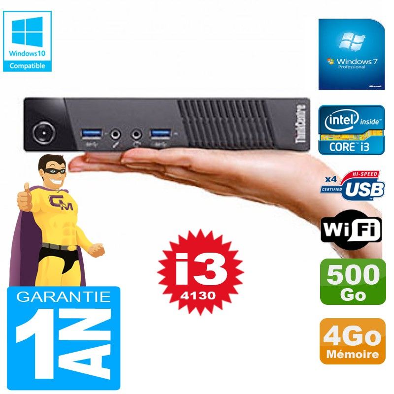 Lenovo M73 Ultra-Mini PC - Core i3-4130, 4GB RAM, 500GB HDD, WiFi, Windows 7 Pro