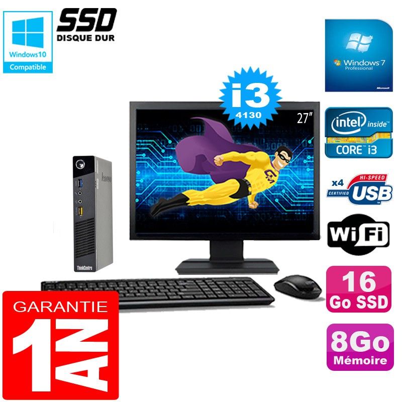 Lenovo M73 USFF Ultra Mini PC - Core i3-4130, 8GB RAM, 16GB SSD, WiFi, Windows 7 Pro