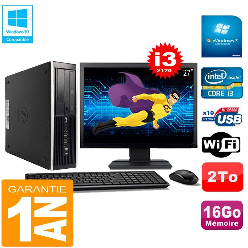 HP Compaq Pro 6300 SFF Desktop PC - Intel Core i3-2120, 16GB RAM, 2TB HDD, DVD Burner, WiFi, Windows 7 Pro