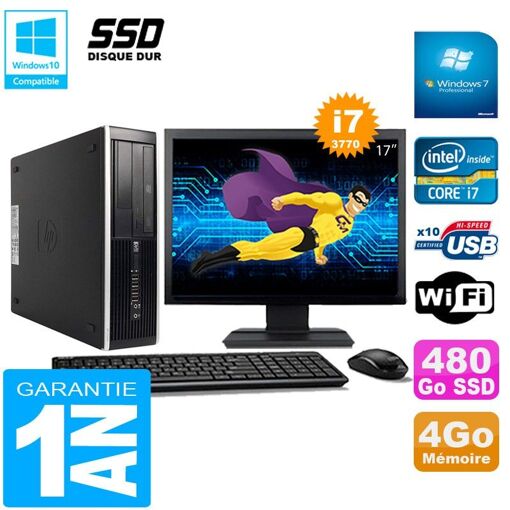 PC de escritorio HP Compaq Pro 6300 SFF - Procesador Intel Core i7-3770, 4 GB de RAM, 480 GB SSD, Grabadora de DVD, WiFi, Windows 7 Pro