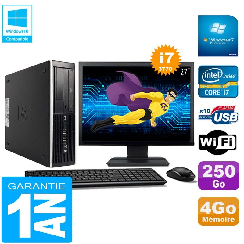 HP Compaq Pro 6300 SFF I7-3770 4GB 250GB DVD Burner WiFi Windows 7 27" Screen