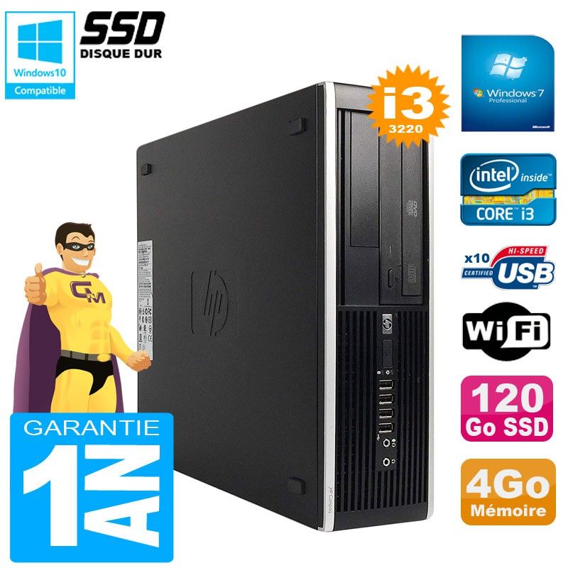HP Compaq Pro 6300 SFF Desktop Computer - Intel Core i3-3220, 4GB RAM, 120GB SSD, DVD Burner, WiFi, Windows 7 Pro