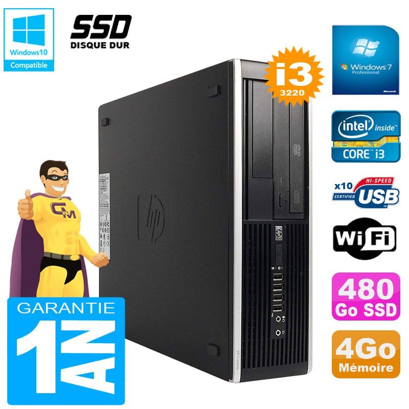 HP Compaq Pro 6300 SFF Desktop PC - Core i3, 4GB RAM, 480GB SSD, DVD Burner, WiFi, Windows 7 Pro