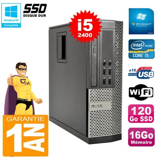Desktop Dell Optiplex 990 SFF - Procesador Intel Core i5-2400, 16GB de RAM, 120GB SSD, WiFi, Windows 7 Pro