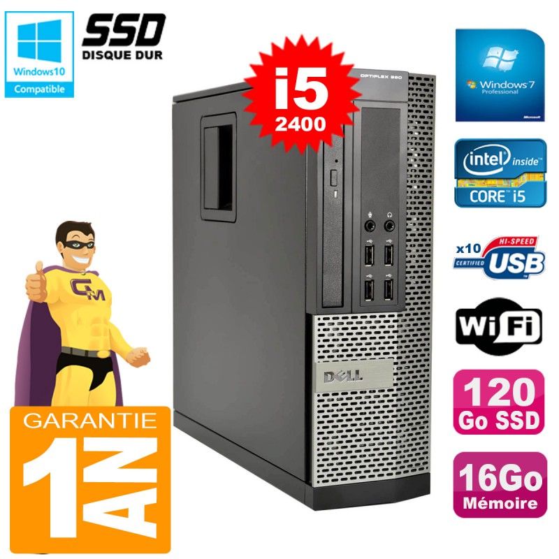 Dell Optiplex 990 SFF Desktop - Core i5-2400, 16GB RAM, 120GB SSD, WiFi, Windows 7 Pro