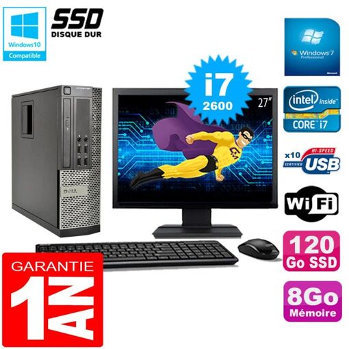 PC de escritorio Dell Optiplex 990 SFF - Procesador Intel Core i7-2600, 8GB de RAM, SSD de 120GB, Grabadora de DVD, WiFi, Windows 7 Pro