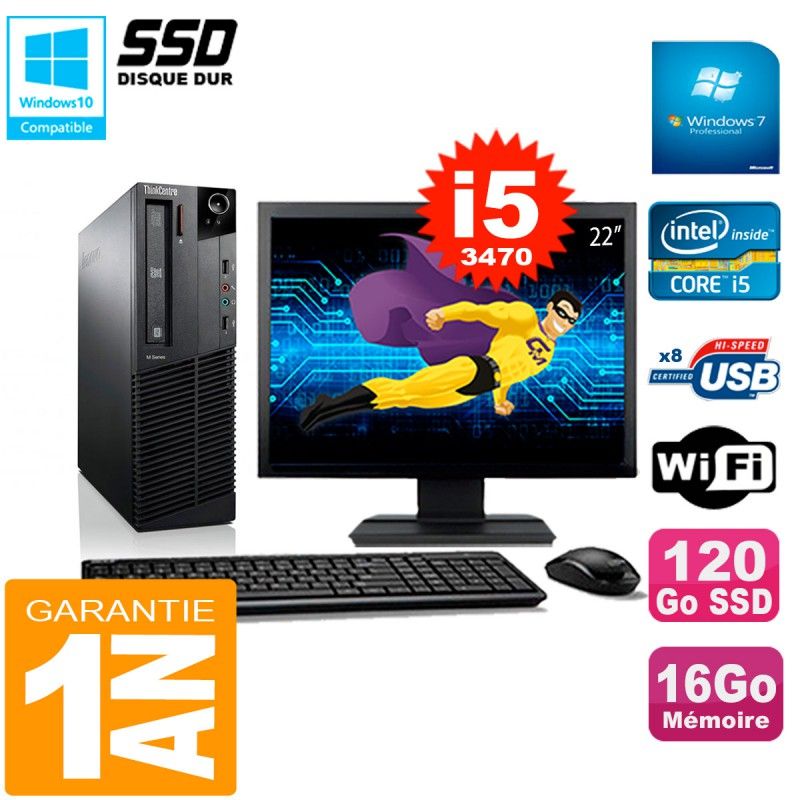 Lenovo M92p SFF 22-inch Core i5-3470 16GB 120GB SSD WiFi Windows 7 PC