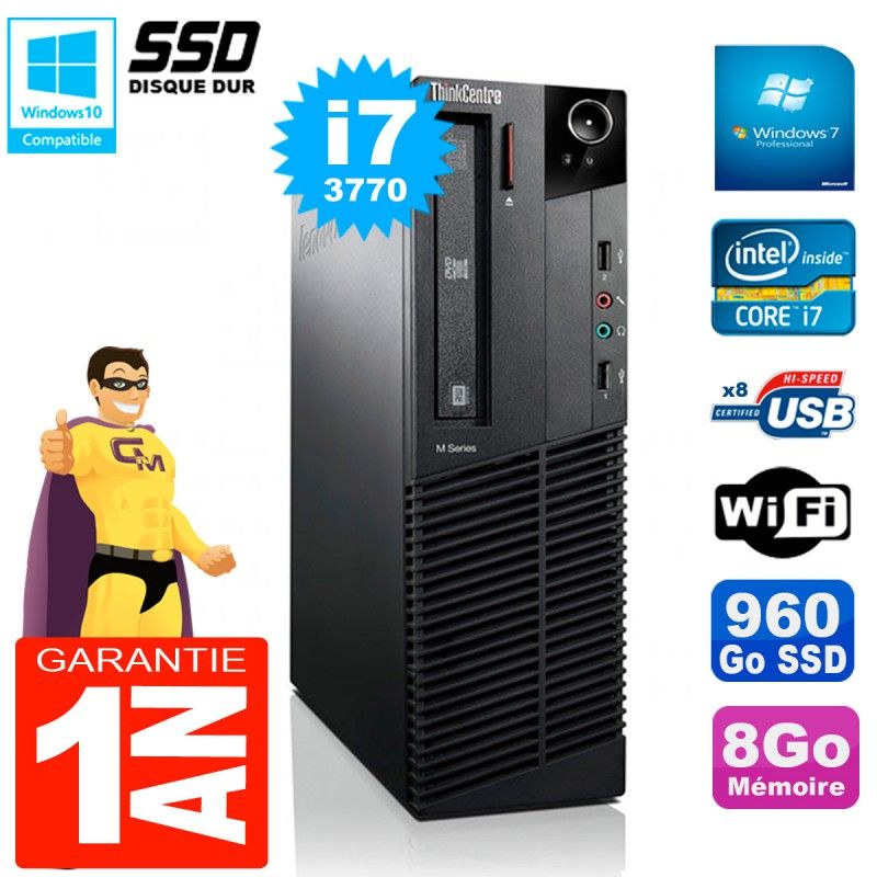 Lenovo M92p SFF Core i7-3770 8GB 960GB SSD DVD Burner WiFi Windows 7 Pro