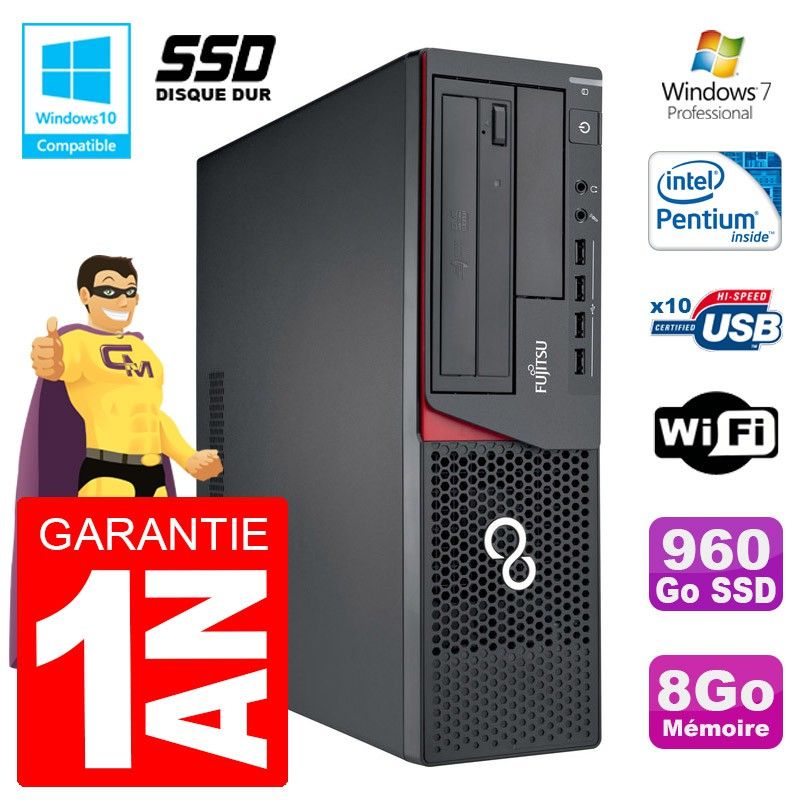 Fujitsu Esprimo E720 E85+ SFF Computer - Intel Pentium G3220, 8GB RAM, 960GB SSD, WiFi, Windows 7