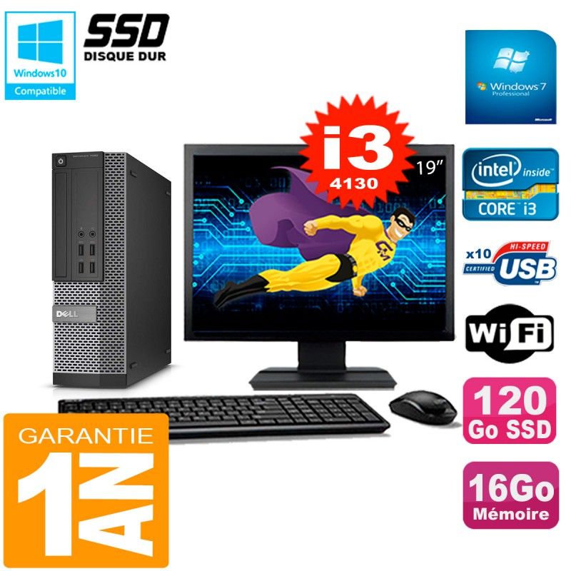 Dell Optiplex 7020 SFF Desktop PC - 19" Screen, Core i3-4130, 16GB RAM, 120GB SSD, WiFi, Windows 7 Pro
