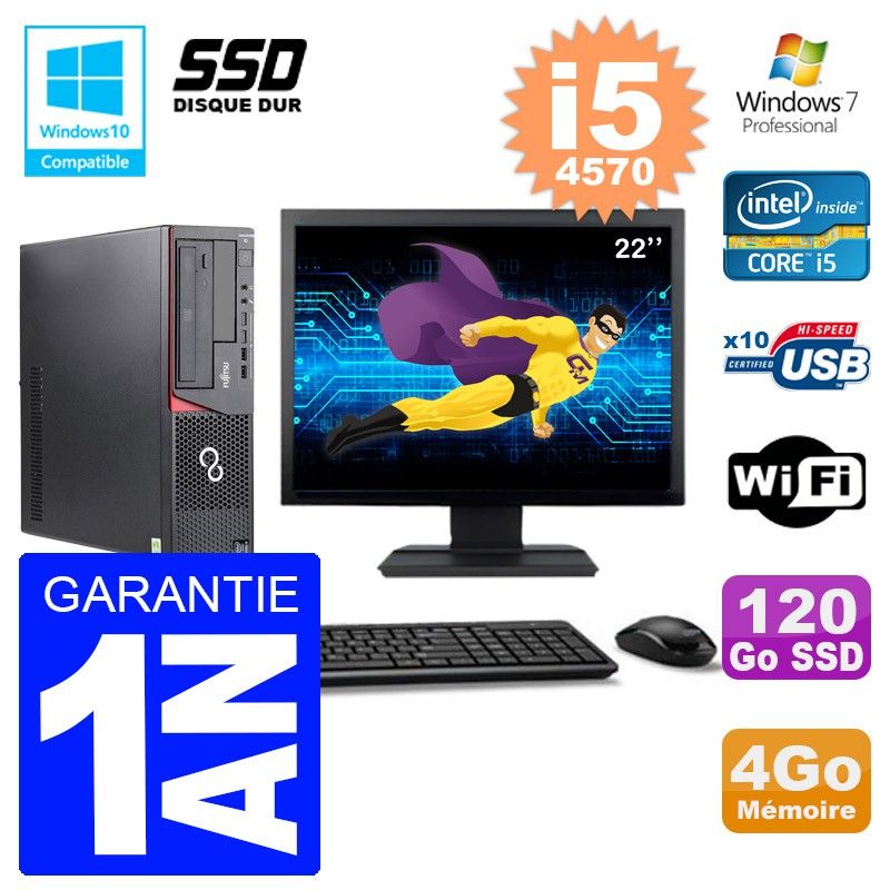 Fujitsu Esprimo E720 E85+ DT 22-inch PC (i5-4570, 4GB RAM, 120GB SSD, WiFi, Windows 7)