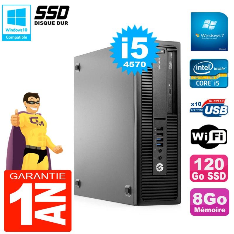 HP EliteDesk 800 G1 SFF Core i5-4570 8GB RAM 120GB SSD DVD Burner WiFi Windows 7
