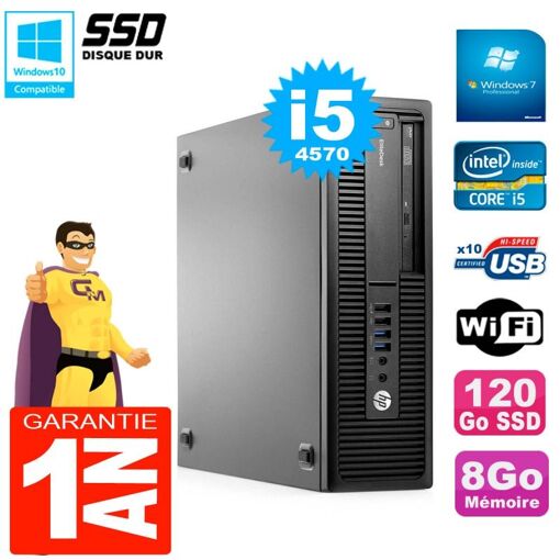 HP EliteDesk 800 G1 SFF Intel Core i5-4570 8 Go de RAM 120 Go SSD Graveur de DVD Wi-Fi Windows 7