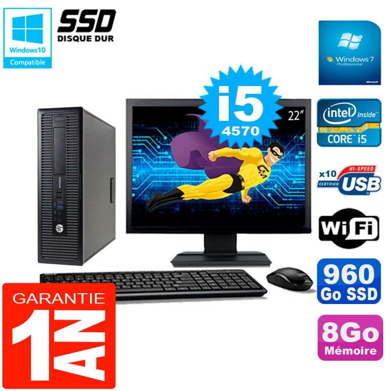 HP EliteDesk 800 G1 SFF Computer - 22" Screen, Core i5-4570, 8GB RAM, 960GB SSD, WiFi