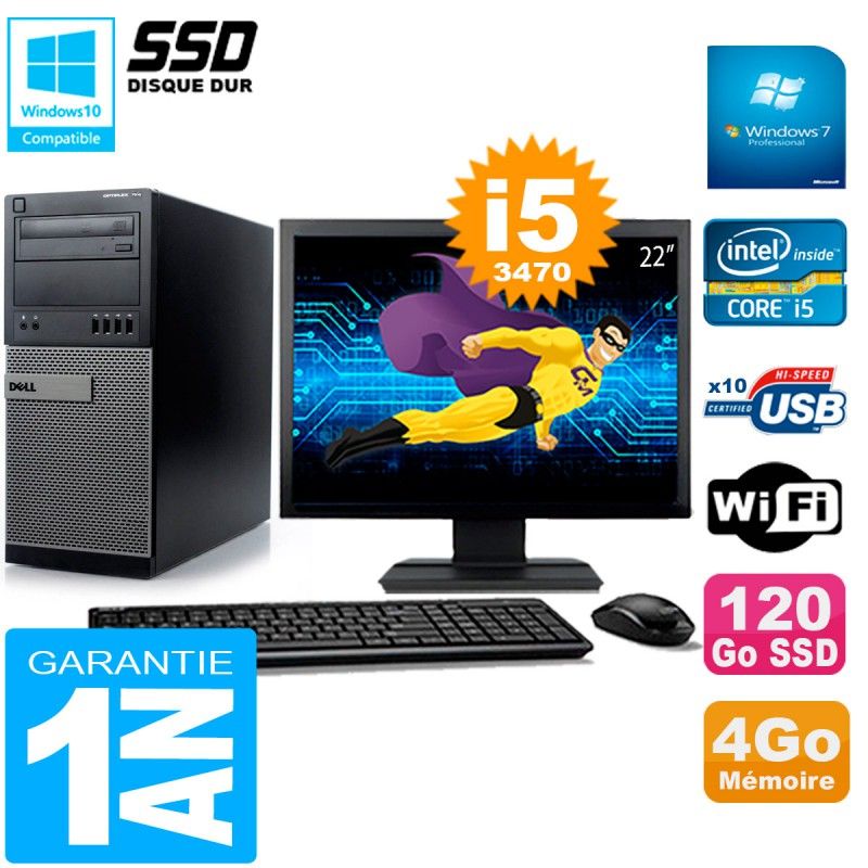 Dell Optiplex 7010 Desktop Computer, 22" Screen, Core i5-3470, 4GB RAM, 120GB SSD, Wi-Fi, Windows 7 Pro