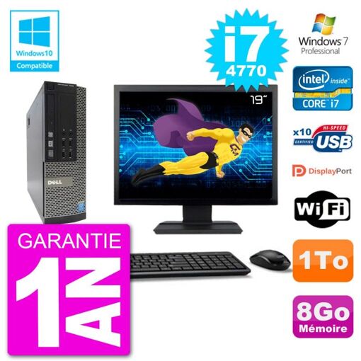 Dell Optiplex 7020 SFF Computer - 19" Screen, Intel i7-4770, 8GB RAM, 1TB HDD, DVD Burner, WiFi