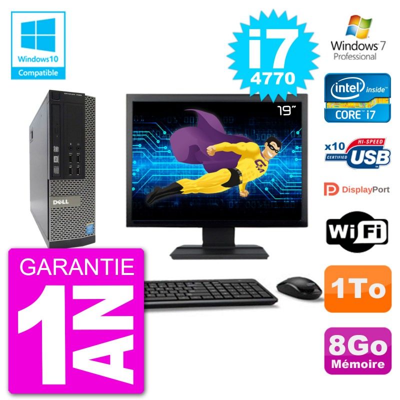 Dell Optiplex 7020 SFF Computer - 19" Screen, Intel i7-4770, 8GB RAM, 1TB HDD, DVD Burner, WiFi