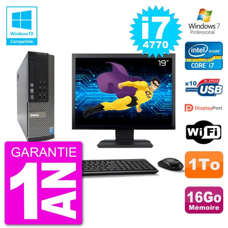 Dell Optiplex 7020 SFF Computer - 19-inch Screen, Intel i7-4770, 16GB RAM, 1TB Hard Drive, DVD Burner, WiFi