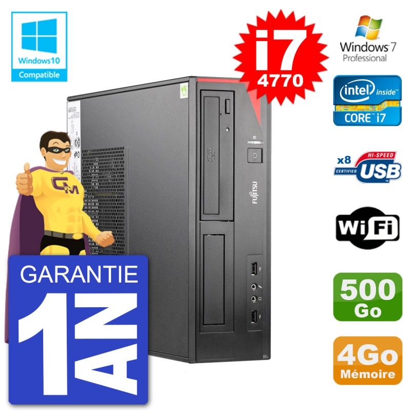 Fujitsu Esprimo E520 DT Desktop Computer - i7-4770, 4GB RAM, 500GB HDD, DVD Drive, WiFi, Windows 7 Pro