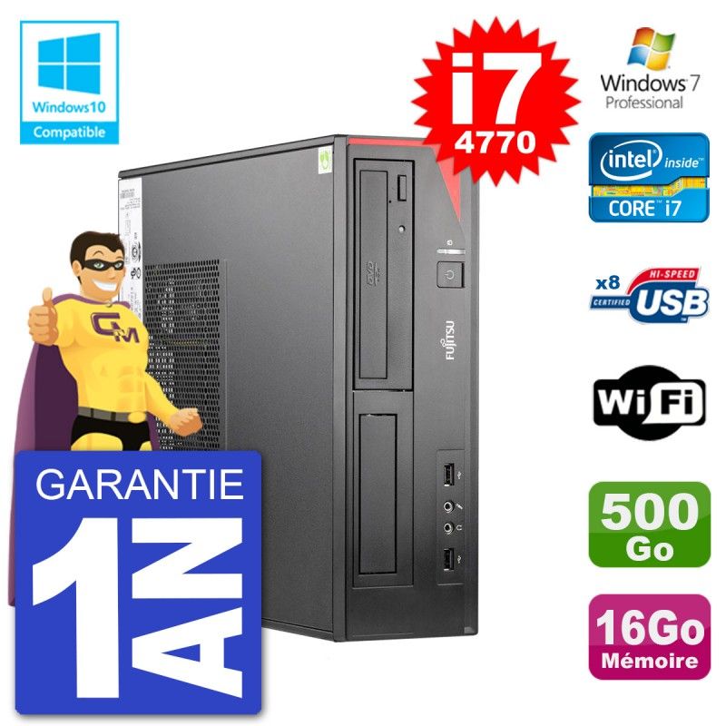 Fujitsu Esprimo E520 DT Desktop PC - i7-4770, 16GB RAM, 500GB HDD, DVD Burner, WiFi, Windows 7 Pro
