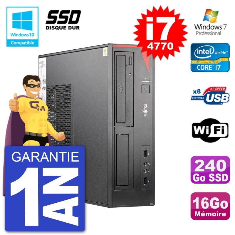 Fujitsu Esprimo E520 DT Desktop Computer - i7-4770, 16GB RAM, 240GB SSD, DVD Burner, WiFi, Windows 7 Pro