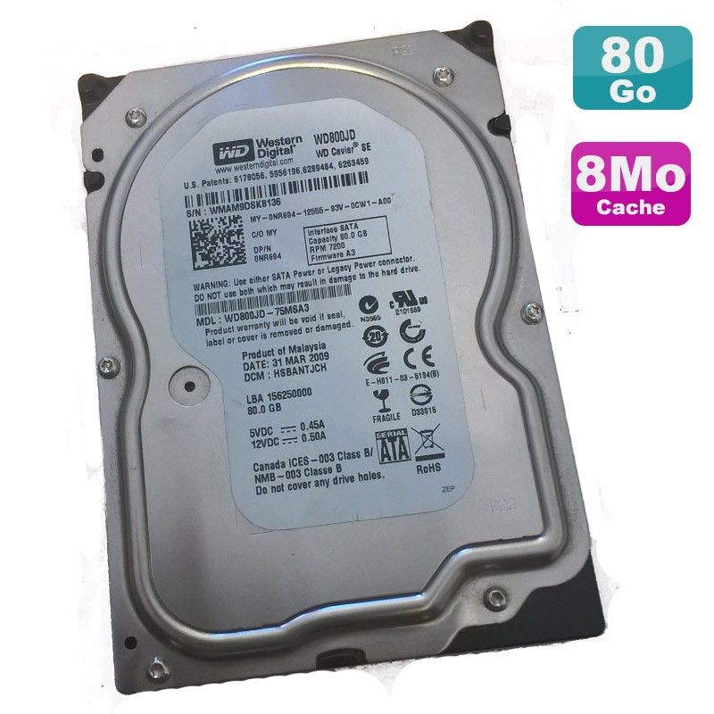 Disque dur Western Digital Caviar SE 80 Go SATA 3,5"