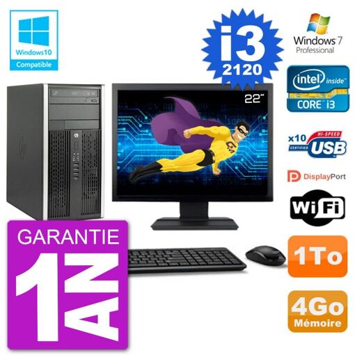 HP Compaq Pro 6300 MT Desktop PC - 22" Screen, Core i3-2120, 4GB RAM, 1TB HDD, DVD Burner, WiFi, Windows 7 Pro