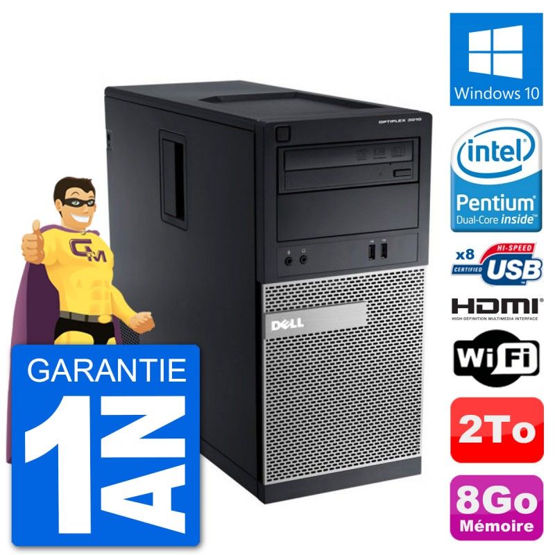 Dell Optiplex 3010 MT Desktop PC - Intel Pentium G2020, 8GB RAM, 2TB HDD, HDMI, Windows 10, Wifi