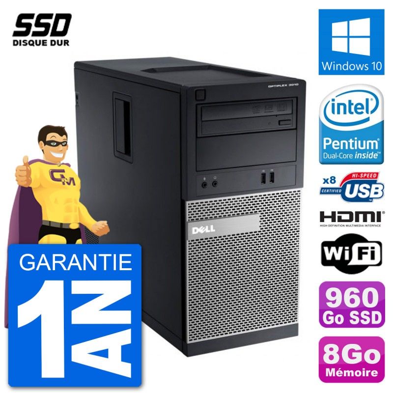 Dell Optiplex 3010 MT Desktop Computer, Intel Pentium G2020, 8GB RAM, 960GB SSD, HDMI, Windows 10, Wi-Fi