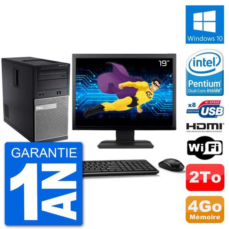 Dell Optiplex 3010 MT Desktop PC - 19" Screen, Intel Pentium G2020, 4GB RAM, 2TB HDD, HDMI, Windows 10, WiFi