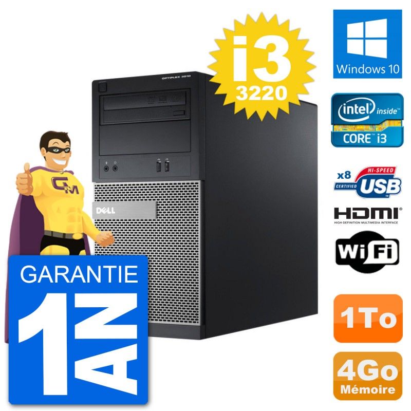 Dell Optiplex 3010 MT Desktop PC i3-3220 4GB RAM 1TB HDD HDMI Windows 10 Wi-Fi