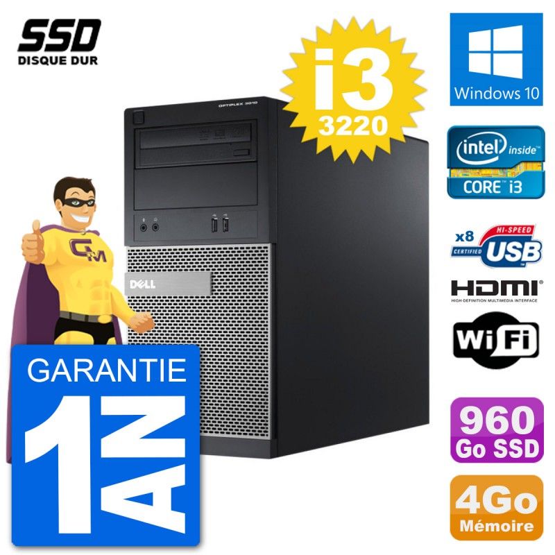 Dell Optiplex 3010 MT Desktop PC i3-3220 4GB RAM 960GB SSD HDMI Windows 10 Wifi