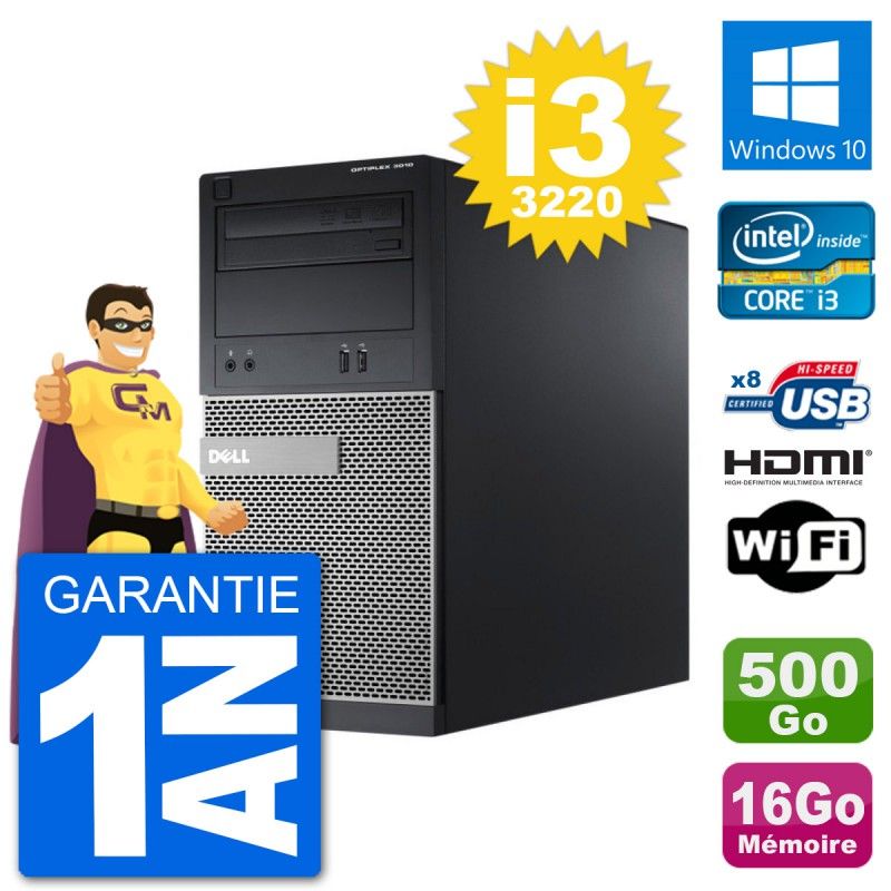 Dell Optiplex 3010 MT Desktop PC i3-3220 16GB RAM 500GB HDD HDMI Windows 10 Wi-Fi