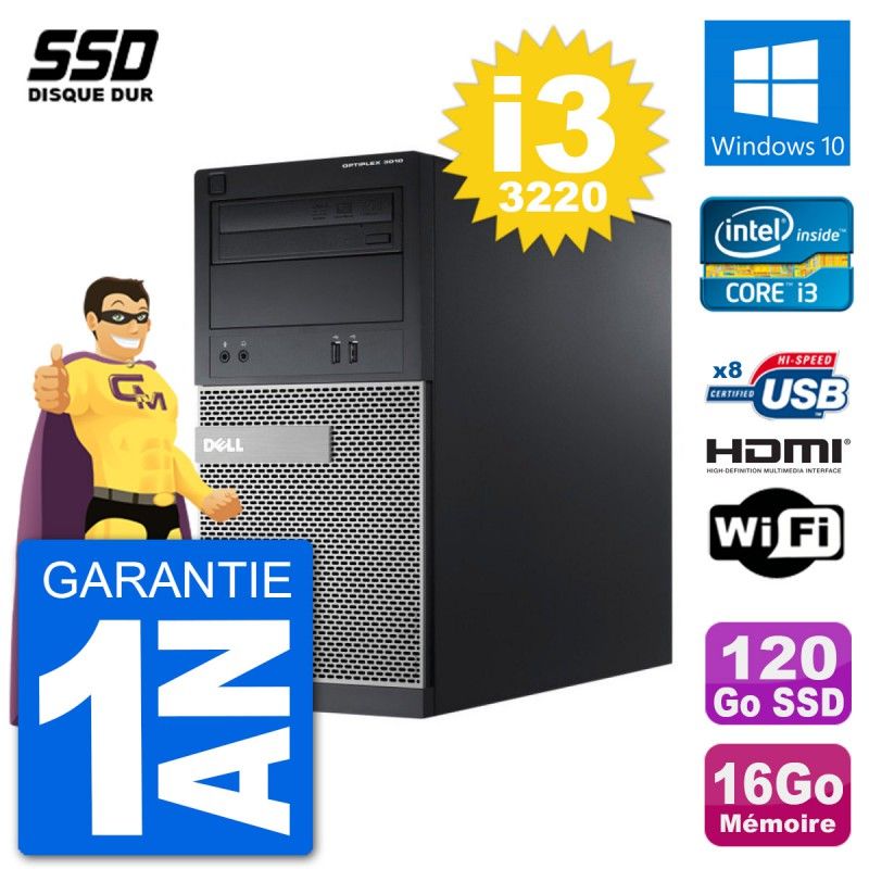 Dell Optiplex 3010 MT Desktop PC i3-3220 16GB RAM 120GB SSD HDMI Windows 10 Wifi