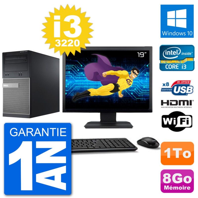 Dell Optiplex 3010 MT Desktop Computer, 19" Screen, i3-3220, 8GB RAM, 1TB HDD, HDMI, Windows 10, WiFi